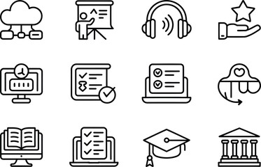 Online education and e learning vector icon set for web design and mobile app development resources