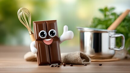 Creative cooking fun with chocolate character in a cozy kitchen playful food photography vibrant colors