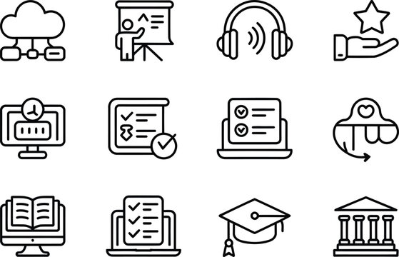 Online education and e learning vector icon set for web design and mobile app development resources