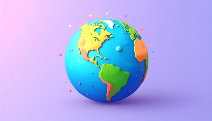 Naklejka premium A vibrant, three-dimensional globe, rendered in bright, playful colors, showcasing a stylized representation of the continents.