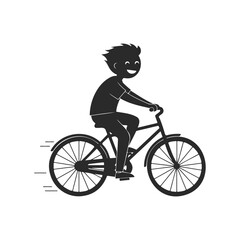 Obraz premium Silhouette of happy child riding bicycle with motion lines