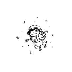 A cute cartoon frog astronaut in a spacesuit floating among the stars.