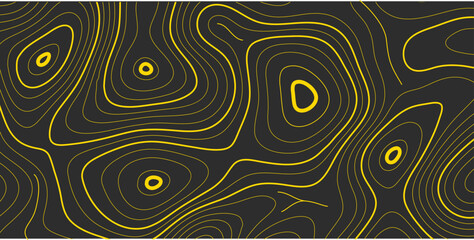 Yellow contour line background, abstract topographic map style vector with modern elevation terrain lines, digital geography pattern backdrop for poster, banner, flyer, brochure and stylish wallpaper