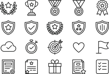 Achievement icons vector set for business success and award symbols in modern line style graphic design