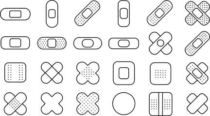 Vector illustration of various band aids first aid medical bandage plaster set for wound care needs