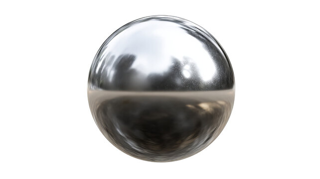 Realistic chrome metal ball &mdash; high-resolution PNG cutout on transparent background, isolated shiny steel sphere with soft shadow for graphic design, 3d rendering mockups, product visuals, web & app UI