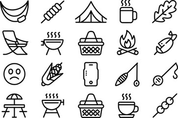 Camping and outdoor activities icons set vector illustration for summer vacation and holiday design