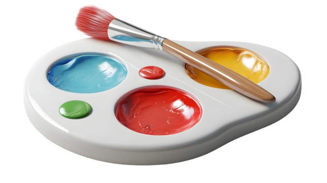 Painting palette with brush 3d icon isolated on a transparent background