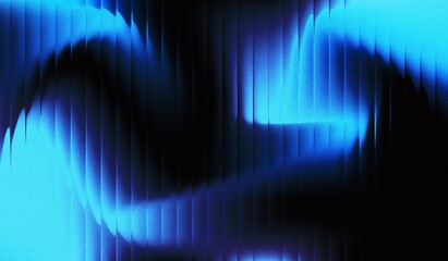 Fototapeta premium Abstract blue wave background glowing in the dark with stripes effect. Wave-striped glass refraction.