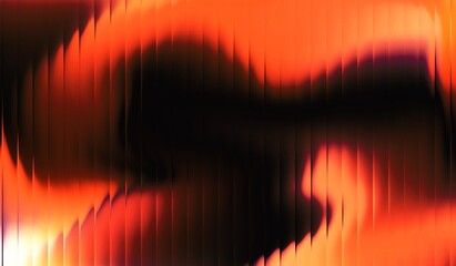 Abstract glow-in-the-dark liquid orange gradient background with stripes effect. Wavy striped glass refraction.