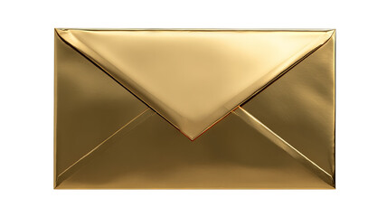 Open gold envelope with glossy finish and triangular flap — high-resolution transparent-background PNG cutout for stationery mockups, invitations, greeting cards, wedding sets, festive announcements