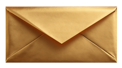 Open gold envelope with glossy finish and triangular flap — high-resolution transparent-background PNG cutout for stationery mockups, invitations, greeting cards, wedding sets, festive announcements