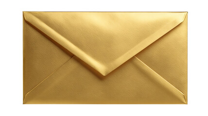 Open gold envelope with glossy finish and triangular flap — high-resolution transparent-background PNG cutout for stationery mockups, invitations, greeting cards, wedding sets, festive announcements
