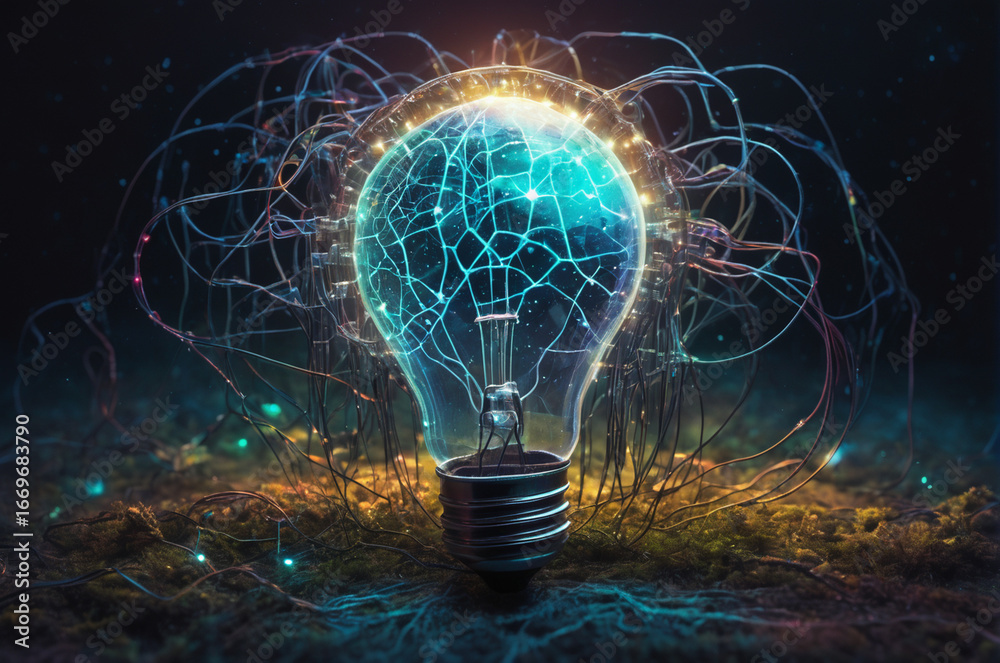 Wall mural cosmic neural light. generative ai.
