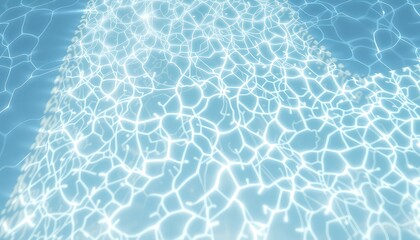 Obraz premium Abstract shimmering light reflections on a serene light blue fluid surface with underlying patterns of refracted luminescence