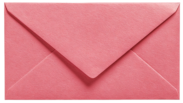 Soft pink envelope isolated on transparent background — high-resolution PNG cutout for stationery mockups, wedding invitations, greeting cards, branding, packaging, e-commerce listings, web & app UI