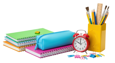 Isolated School Supplies with Alarm Clock