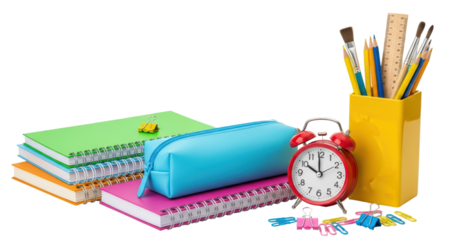 Isolated School Supplies with Alarm Clock