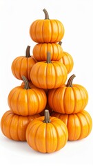 Stacked Orange Pumpkins for Autumn and Halloween Season on Clean White Background