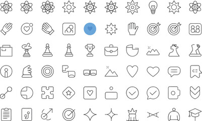 Vector icons set for ui design and web development thin line style atom star hand chess and more elements