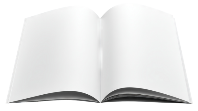 Blank booklet mockup — high-resolution transparent-background PNG cutout, realistic paper pages for brochure, catalog, zine, and magazine layouts, ideal for branding, print design, templates