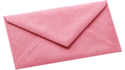 Pretty pink envelope lying on flat surface — high-resolution transparent-background PNG cutout, isolated for stationery mockups, invitations and greeting cards, branding and packaging, e-commerce