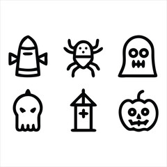 Collection of halloween icons in a simple line art style