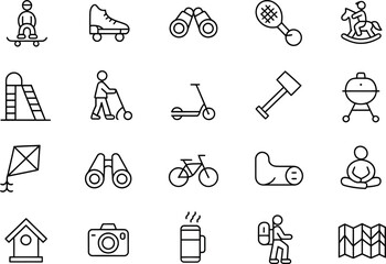 Outdoor recreation activities icons set vector illustration for summer fun and adventure concept design