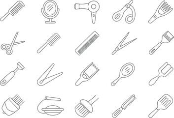 Hairdressing tools icons set vector illustration for beauty salon and barber shop equipment collection