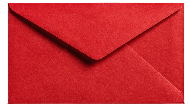 Red envelope with blank letter inside — high-resolution PNG cutout on transparent background, isolated with copy space for text, ideal for invitations, greeting cards, love notes, holiday mailers