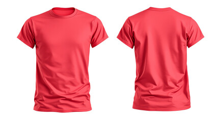 Red T-Shirt Mockup, Front and Back Views isolated on White Background