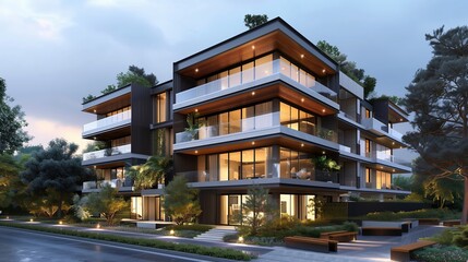 Obraz premium a photorealistic 3D render of a modern residential building 