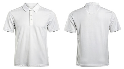 White Short-Sleeve Polo T-Shirt Mockup, Front and Back Views on Transparent Background