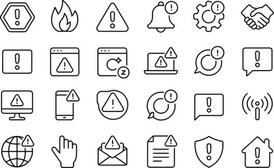Warning alert danger icons vector set attention sign exclamation mark notification error and security symbols