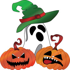 Halloween Ghost Spooky with Witch and Jack Hat