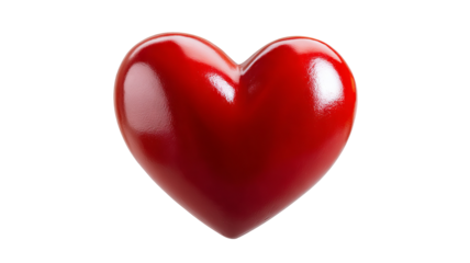 Red heart isolated on transparent background — high-resolution PNG cutout icon for love, romance, Valentine projects, social media stickers, wedding invitations, greeting cards, web and app UI