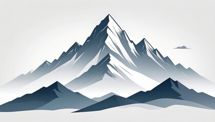 Fototapeta premium Minimalist Mountain Range Landscape View With Peaks in Blue and White Hues