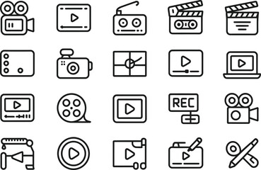 Vector icons set for video production and film making industry related concepts and design elements