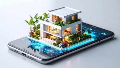Digital House Hologram on Smartphone Screen, Generated with AI.