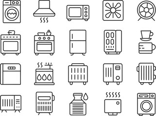 Outline appliance icons set vector illustration of home appliances kitchen appliances and more in black