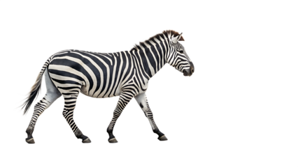 Side profile of a zebra walking animal wildlife isolated on a transparent background