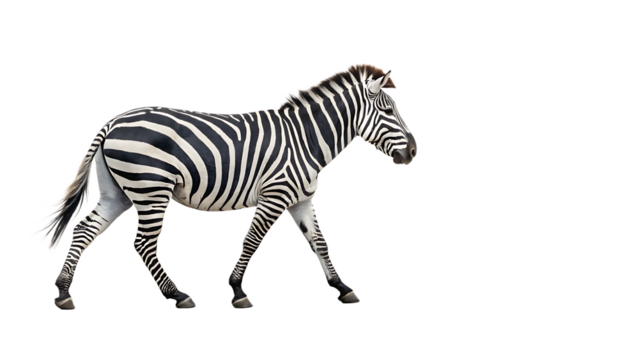 Side profile of a zebra walking animal wildlife isolated on a transparent background