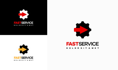 Fast Service Gear logo designs concept vector, Arrow and Gear logo designs template icon