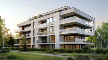Fototapeta premium a photorealistic 3D render of a modern residential building 