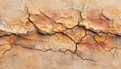 Cracked texture shows aged beige wall with orange tints, deeply fractured pattern throughout the surface