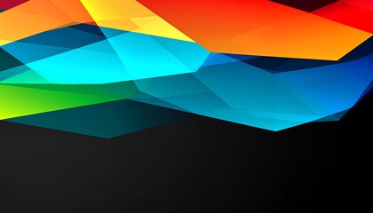 Vibrant geometric shapes create a dynamic and colorful abstract design with overlapping translucent polygons.