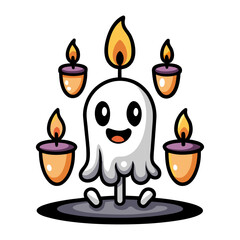 Spooky Floating Candles Forming Smiling Ghost Face Vector Illustration for Halloween Decor, Haunted Night Party, Scary Digital Artwork