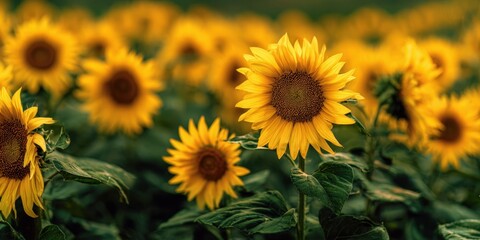 Obraz premium The Sunflower Standing Tall in a Sea of Golden Blooms under Soft Natural Light