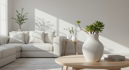 Elegant Interior Featuring a Stylish Living Room with Natural Light and Green Accents, Enhancing the Serene Ambiance and Modern Design Aesthetics