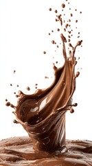 Vibrant splash of rich chocolate liquid captured in high-speed motion with glossy texture dynamic droplets and artistic fluid pattern for appealing food photography